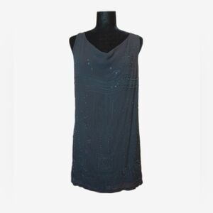 Vince Black Silk Embroidered and Grommet Detail Sleeveless Cowl Neck Dress